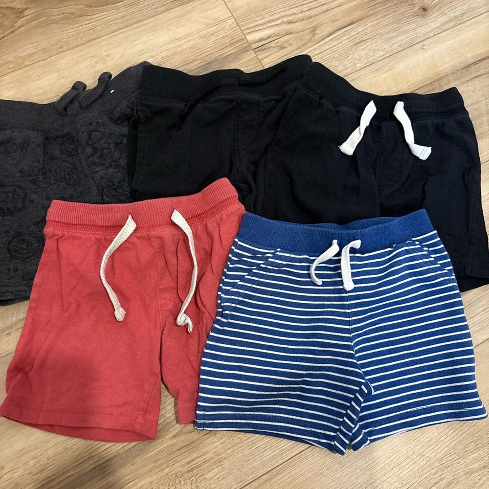 Kids Solid and Striped Drawstring Shorts - Black, Red, Blue Lot size 3T